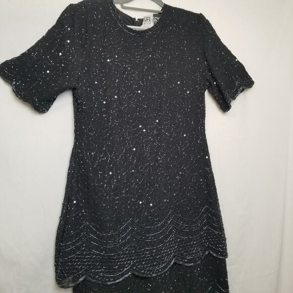 Life & Style New York Formal Silk Beaded Sequin Tiered Formal Party Dress Sz L - Picture 2 of 9